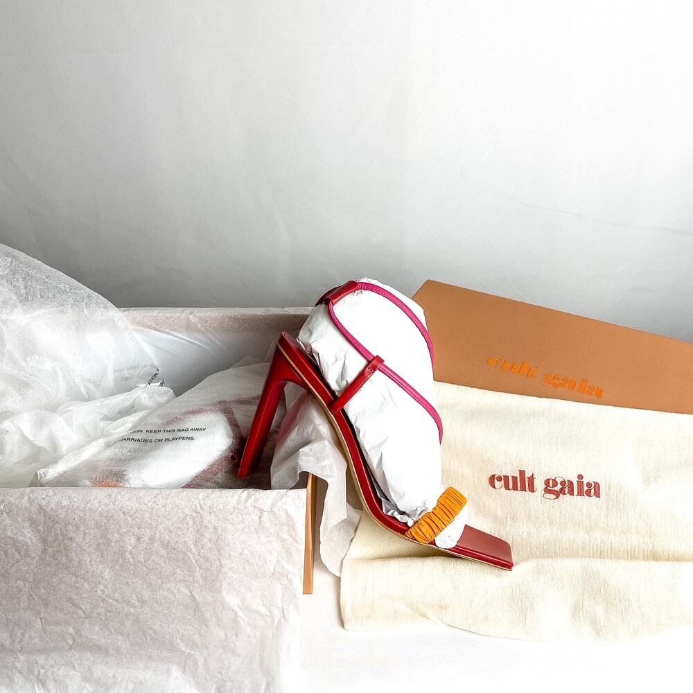 NIB CULT GAIA Abella Strappy Heeled Sandal Wine Orange Sz. 7.5 - Picture 3 of 3